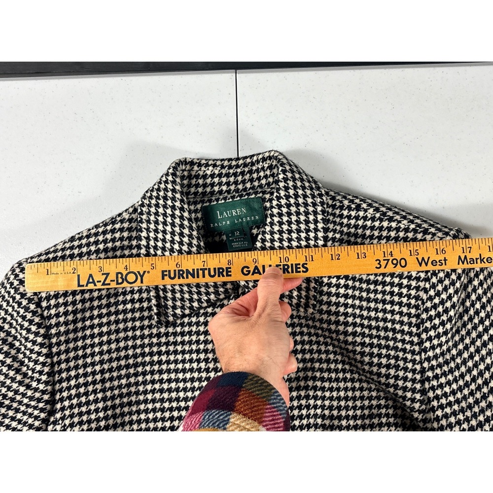 Lauren Ralph Lauren Womens 12 Houndstooth Worsted Wool Tweed Zip Blazer Vintage - Picture 12 of 12